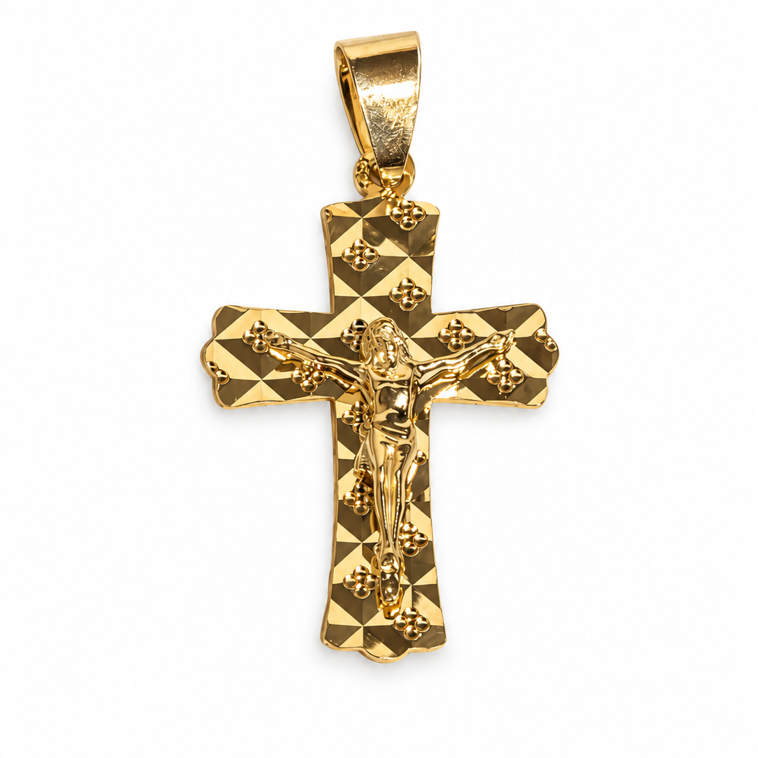 Cruz Diamantada con Cristo en Oro 10K
