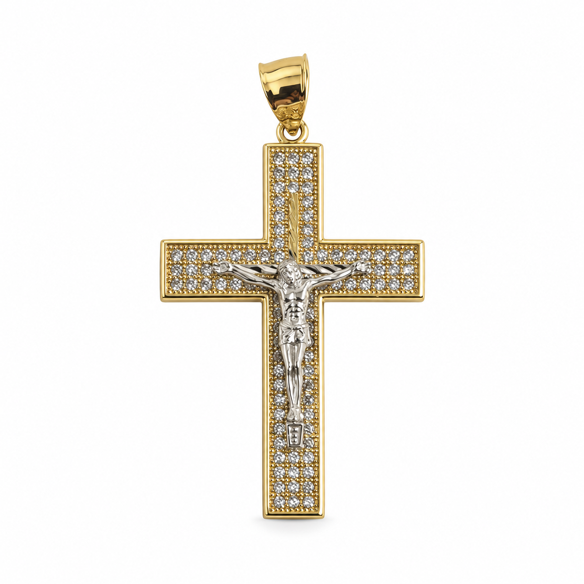 Cruz Bicolor con Circonia en Oro 10K