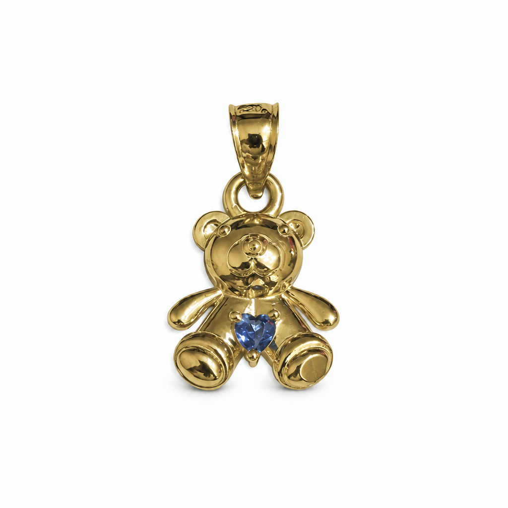 Osito con corazón azul en oro 10K