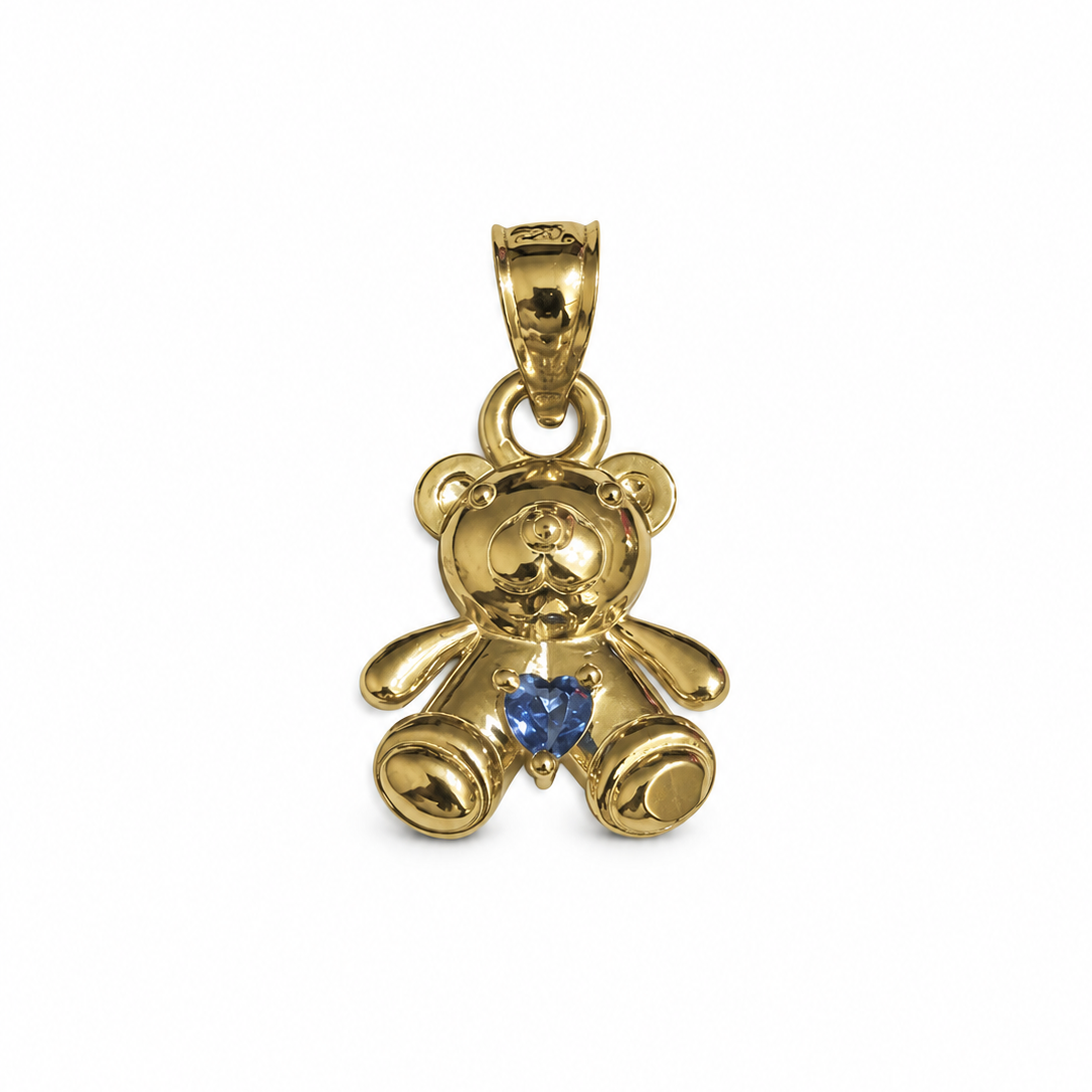 Osito con corazón azul en oro 10K