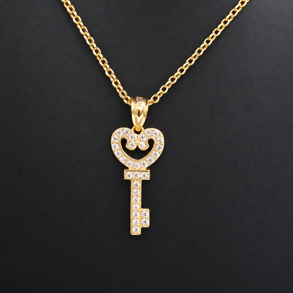 Cadena cable con dije de llave en oro 10K
