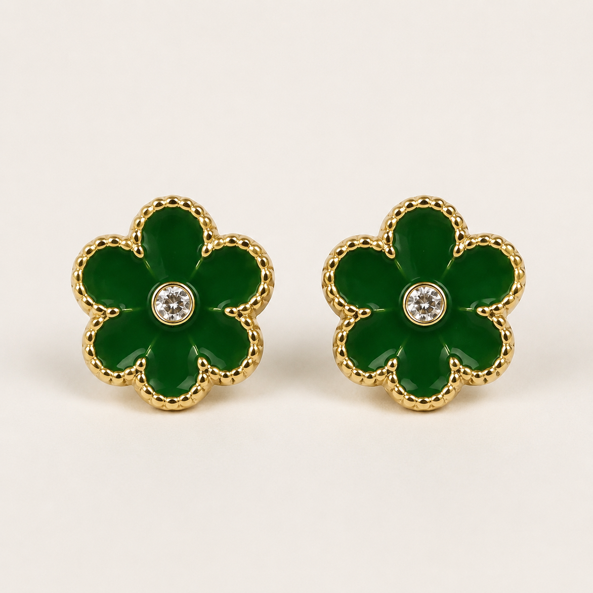 Aretes Flor Verde 10k