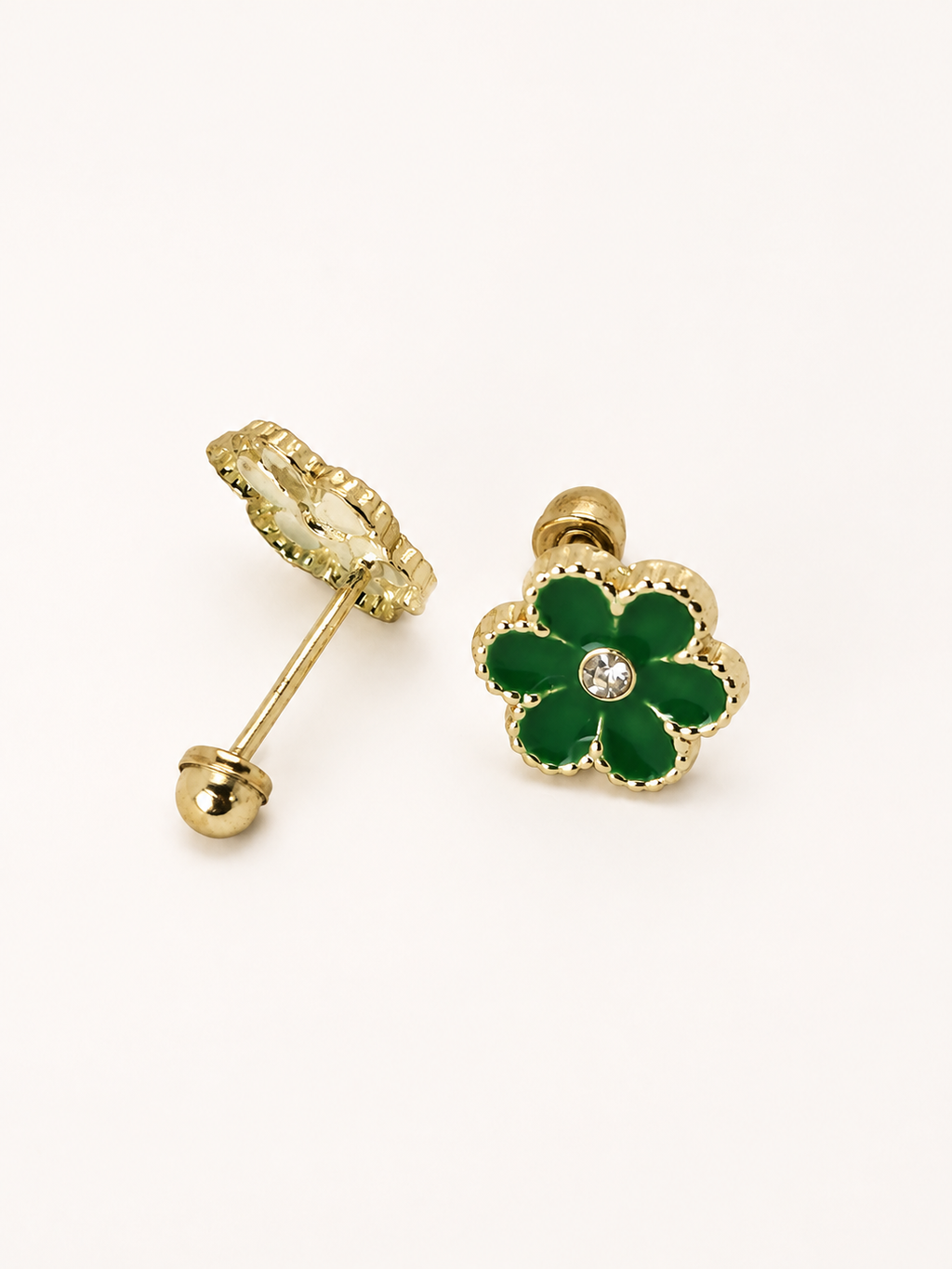 Aretes Flor Verde 10k