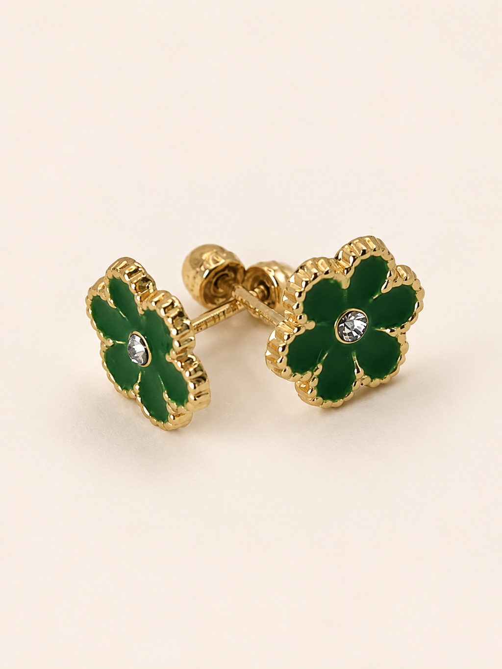 Aretes Flor Verde 10k
