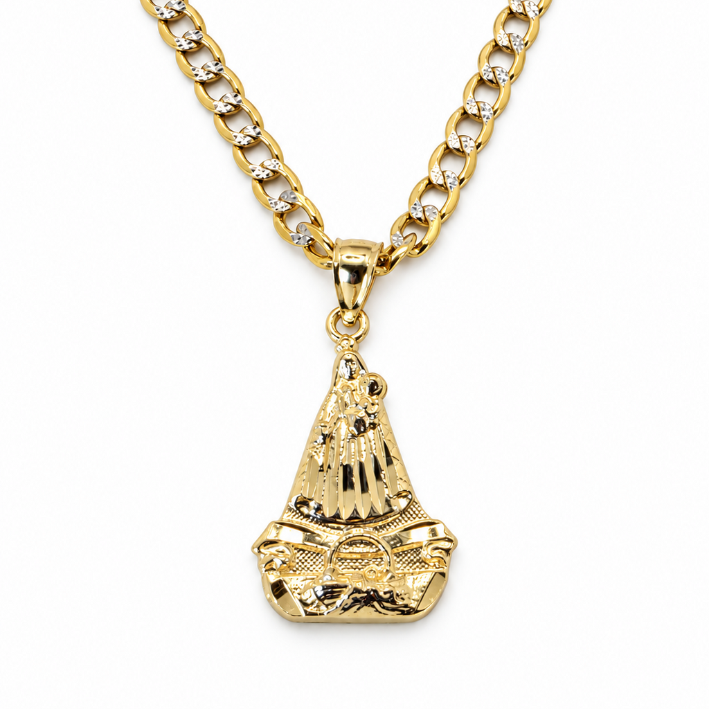 Virgen de la Caridad del Cobre con Cadena Cubana de Oro 10K