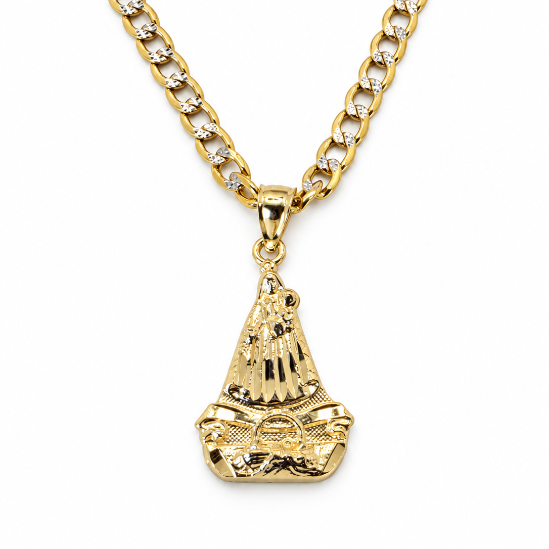 Virgen de la Caridad del Cobre con Cadena Cubana de Oro 10K